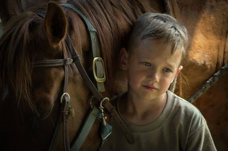 Cute little sad cowboy - cute, horse, boy, sad