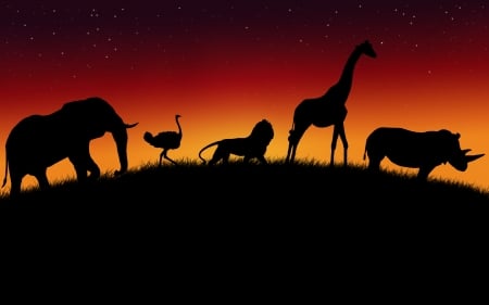 african animals - elephant, lion, ostrich, giraffe, hippo