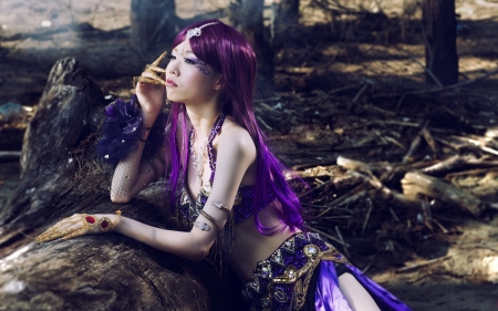 Pensive dancer - pensive, dancer, woman, purple, girl, asian, model