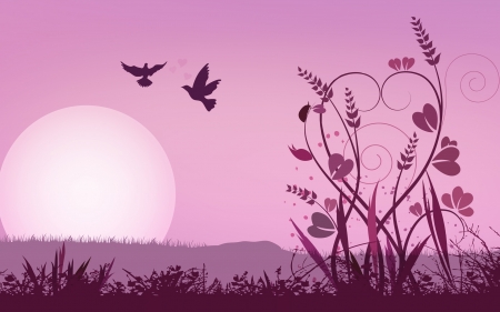 Have a Lovely Day! - abstract, bird, heart, dove, sunrise, pink, valentine, day, sun