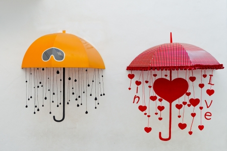 Hi, Love! - love, autumn, heart, rain, valentine, yellow, red, umbrella, card