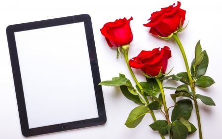 I love you! - tablet, day, mother, valentine, rose, white, red, card, flower