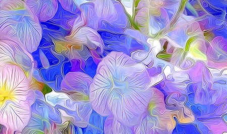 Flowers - blue, poastr, flower, pictura, purple, green, painting, morning glory, art