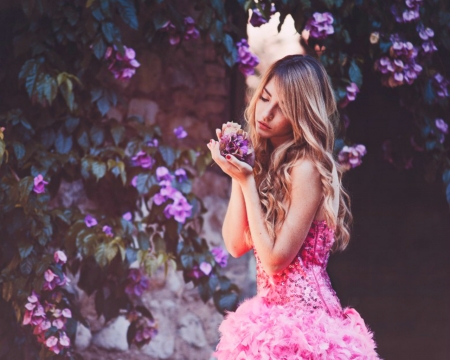 Beauty - flowers, pink, woman, model