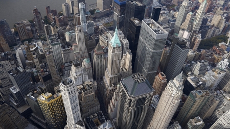 fantastic view of new york city skyscrapers from above - aerial, urban, view, skyscrapers, city