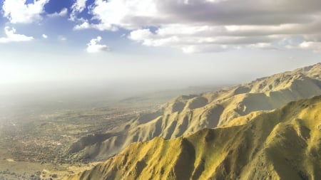 rugged comechingones mountain range in argentina - clouds, range, fog, cliffs, mountains