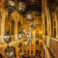 lovely ceiling lights in an arabic hotel hdr