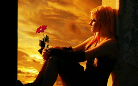 ~ Alone In Thought ~ - thinking, alone, girl, rose