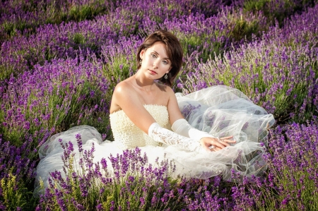 Woman in White Dress - flowers, field, girl, pretty