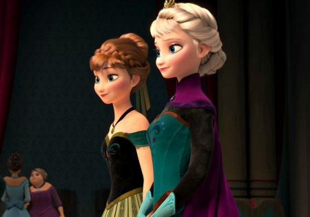 Frozen (2014) - anna, movie, snow queen, fantasy, purple, elsa, green, disney, frozen, sister