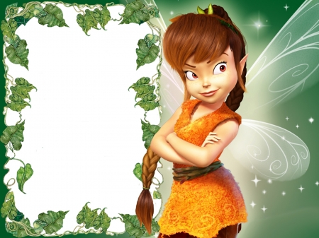 Fawn - fawn, orange, tinker bell, fantasy, white, green, wings, movie, fairy, card, leaf, disney