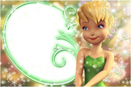 Tinker Bell - movie, wings, fantasy, white, green, card, disney, fairy, tinker bell, blonde