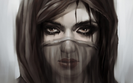 Hate - portrait, fantasy, black, veil, dark, girl, woman, art