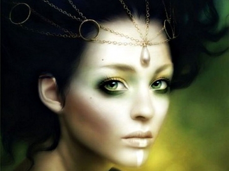 Beauty - face, portrait, beauty, girl, art, fantasy, melanie delon, woman, green