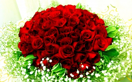 Bouquet - blossoms, red, roses, petals