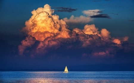 Sailboat - horizon, sea, shore, reflection