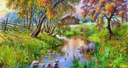 Autumn Rural - attractions in dreams, fields, streams, paintings, fall season, nature, autumn, landscapes, cottages, love four seasons, rural