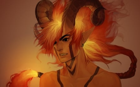 Demon - aries, orange, tail, man, horns, black, fantasy, fire, amsbt, zodiac, art, demon