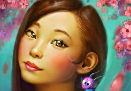 Mulan - face, purple, pink, fanart, girl, blue, art, fantasy, maximko, mulan, princess, asian, disney