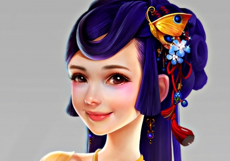 Little beauty - game, yellow, blue, girl, beauty, fantasy, suzy, purple, red, woman, butterfly, cute, face, art