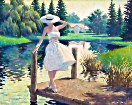 Art by  Arthur Saron Sarnoff - pretty, Woman, Summer, Art