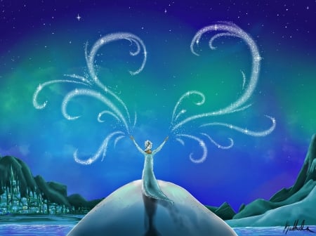 Frozen (2014) - winter, frozen, fanart, girl, blue, art, fantasy, poster, movie, ice, princess, elsa, disney, snow queen