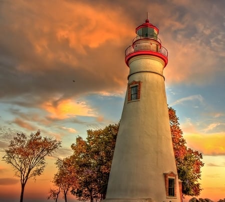 Lighthouse - nature, lighthouse, autumn, trees