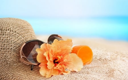 Summer Vacation - beach, glasses, sun, hat