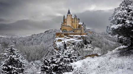 Castle - hill, winter, amazing, beautiful, outdoor, lovely, colorful, season, color, peaceful, castle