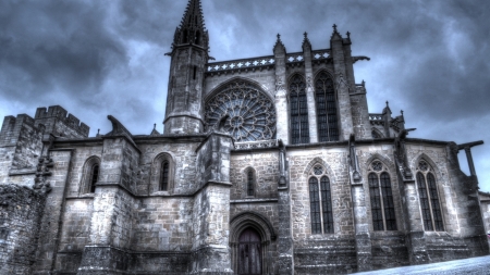 basilica of st nazaire in france hdr - church, basilica, clouds, hdr, gray