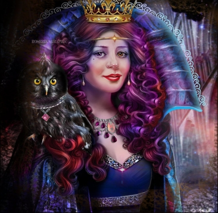 Lareinepurplegrosplan - purple, owl, fantasy, art