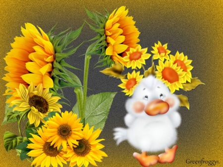 SUNFLOWER DUCK - DUCK, CREATION, SUNFLOWERS, ABSTRACT