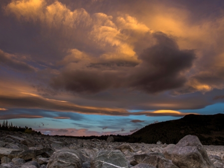 Tekapo Dawn - sky, mountains, clouds, stone, nature, sunrise