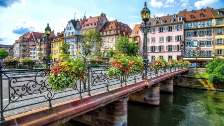 marvelous city bridge hdr - river, city, flowers, hdr, bridge