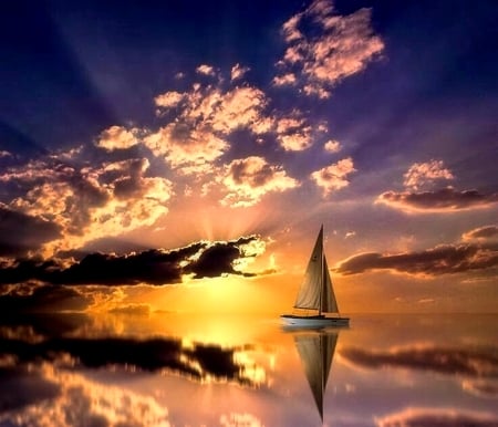 Sailing into the Sunset - Sunset, sailing, Nature, Sea