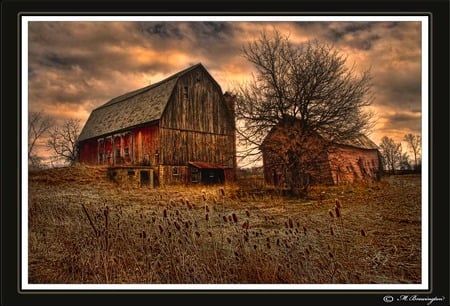 Old Buildings - fields, barn, farm, art, buildings