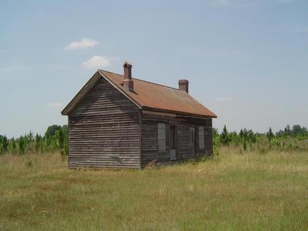 Old Shack - house, shack, grassy field, building