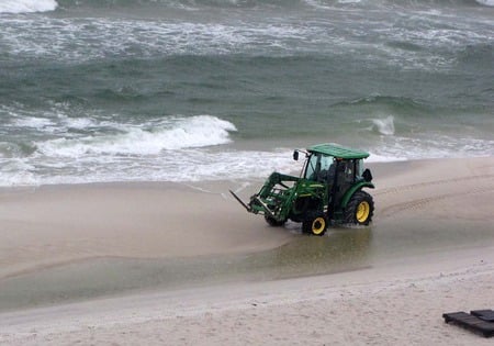 Tractor at the beach - ocean waves, beach, sand, tractor