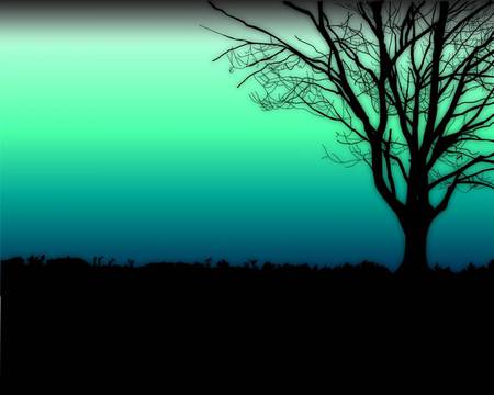 At Peace - tree, silhouette, green blue sky