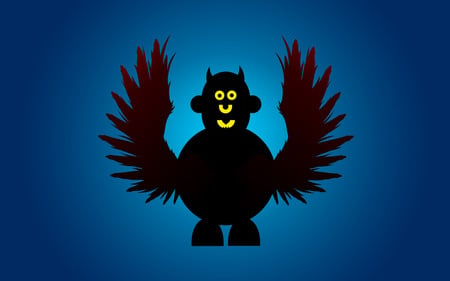 Smiley Man with Wings - facial features, winged creature, blue background