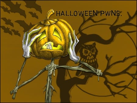 Halloween Pwns - owl, jack o lantern, moon, hands, tree, body