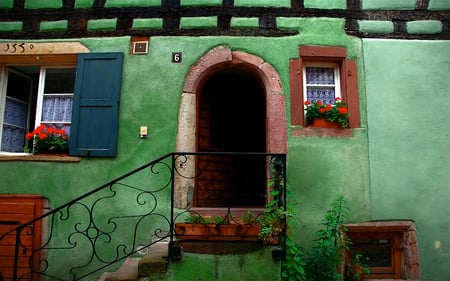 the house with the green wall - house, green, wall