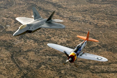 P-47 Thunderbolt and F-22 Raptor - jet, recon, wing, fighter, prop, carrier