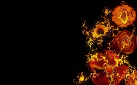 Fractals and Flowers on Fire - yellow, hot, colors, flower, orange, flowers, black, fire, red, fractals, color, fractal