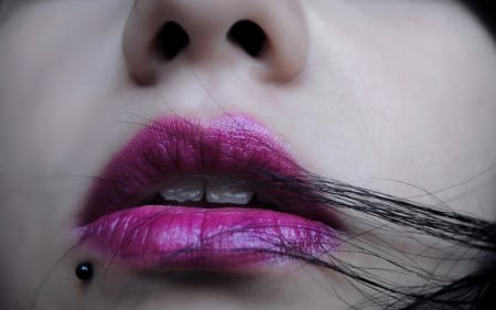 Pink - face, mouth, pink, black, lips, lipstick, woman