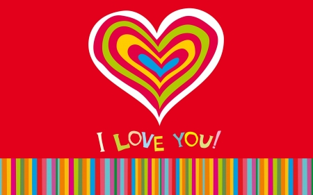 I love you! - red, card, valentine, word, heart, texture, love, colorful