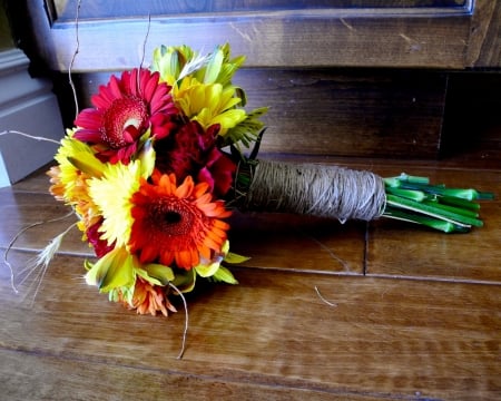 Fall Colors - blossoms, petals, flowers, bouquet, gerbera