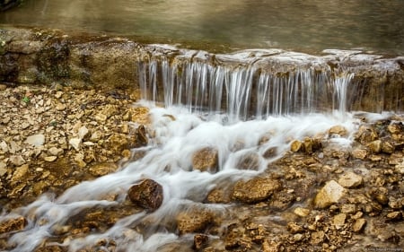 Waterfall - abstract, water, wood, photography, landscape, scene, stream, forest, stones, river, nature, waterfall, rocks, wallpaper