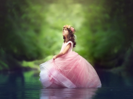 Cute Little Girl - girl, river, princess, pink dress