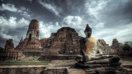 large buddha guarding a temple hdr - sky, buddaha, towers, hdr, temple, large